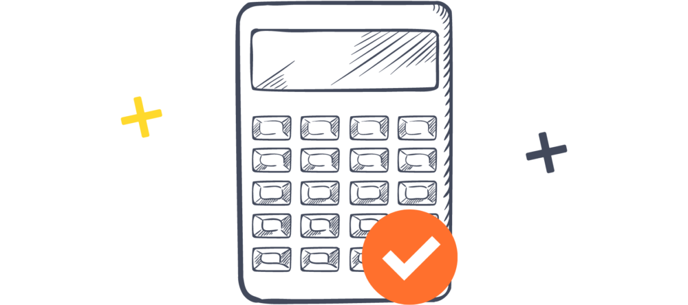 outline of calculator with orange tick