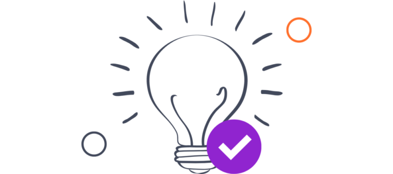outline of lightbulb with purple tick