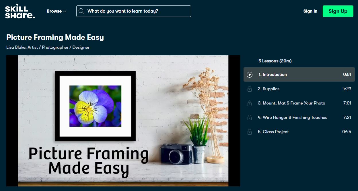 Skillshare website for picture framing made easy