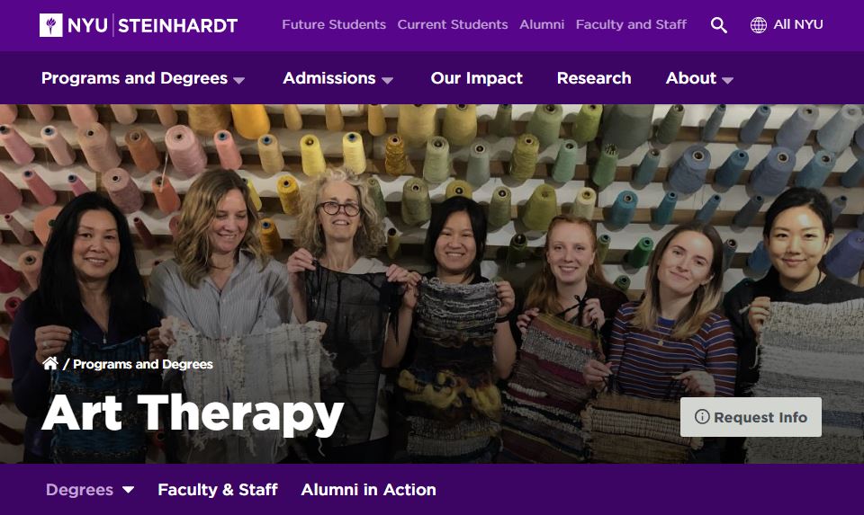NYU Steinhardt website page Art Therapy course