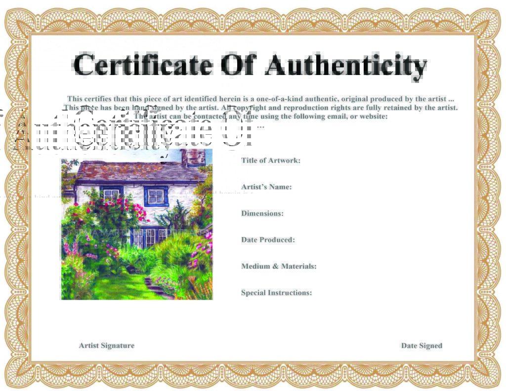 Certificate of authenticity free template including artwork image