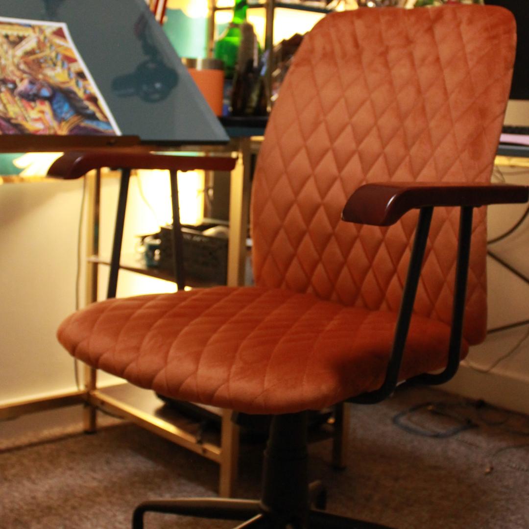 orange velvet vintage desk chair for artists
