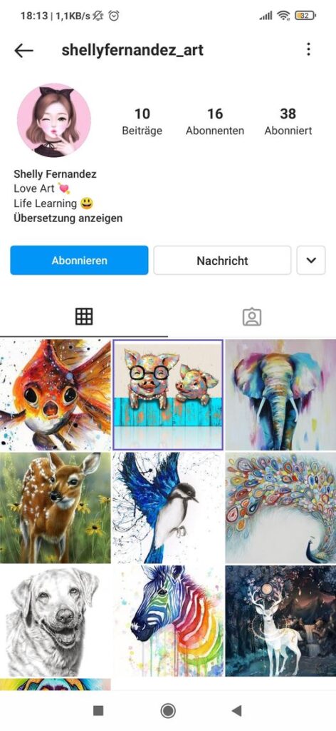 screenshot of an Instagram account stealing others artwork and sharing as their own