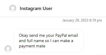 screenshot of an artwork payment scam asking for Paypal details