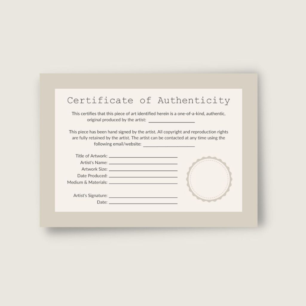 free certificate of authenticity natural clean neutral design