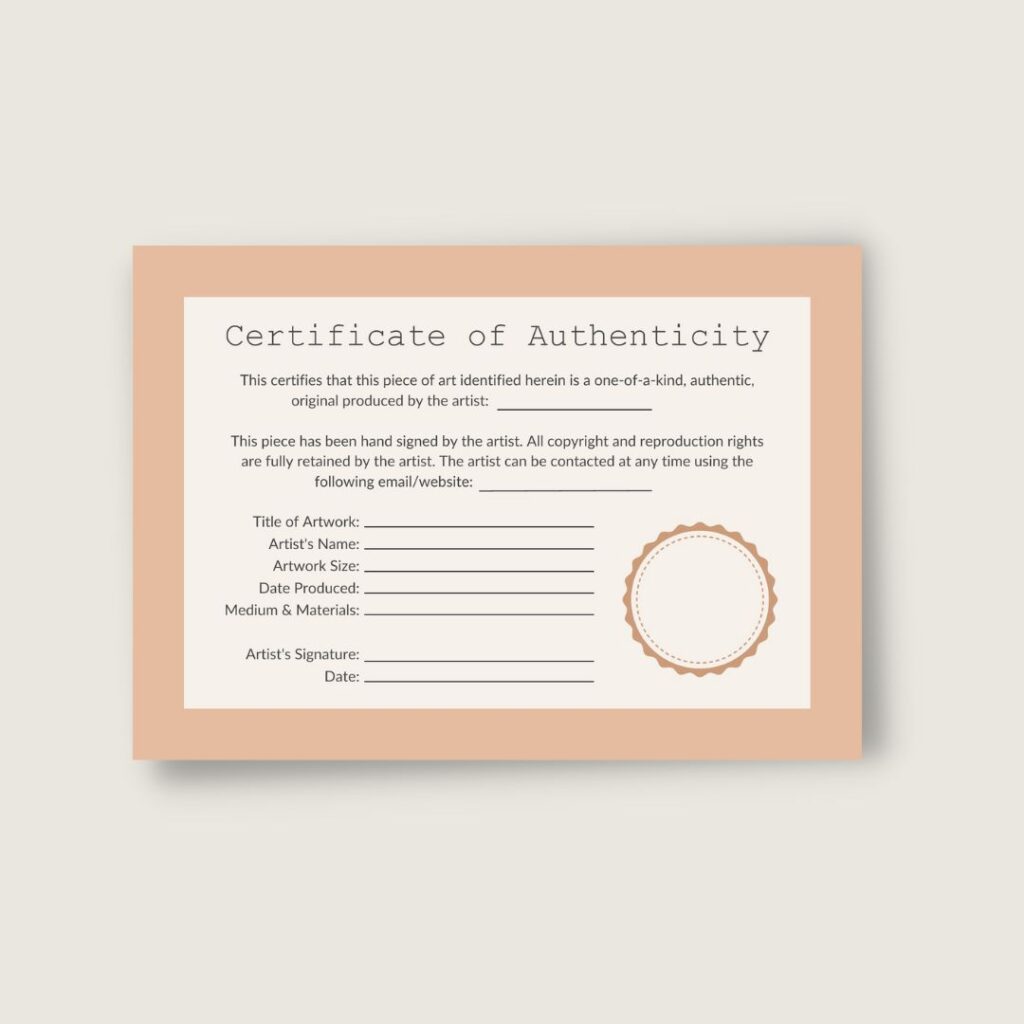 free certificate of authenticity natural orange design