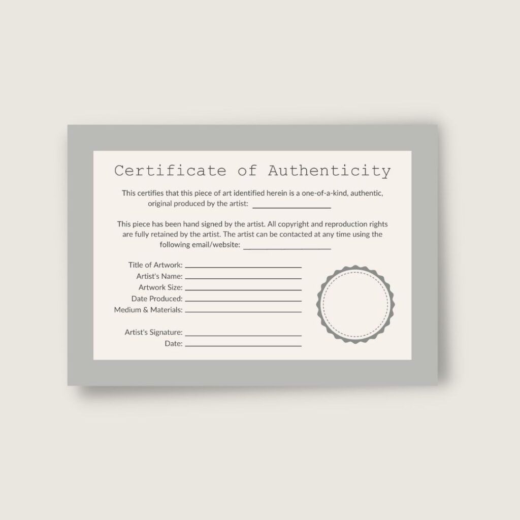 free certificate of authenticity natural grey design