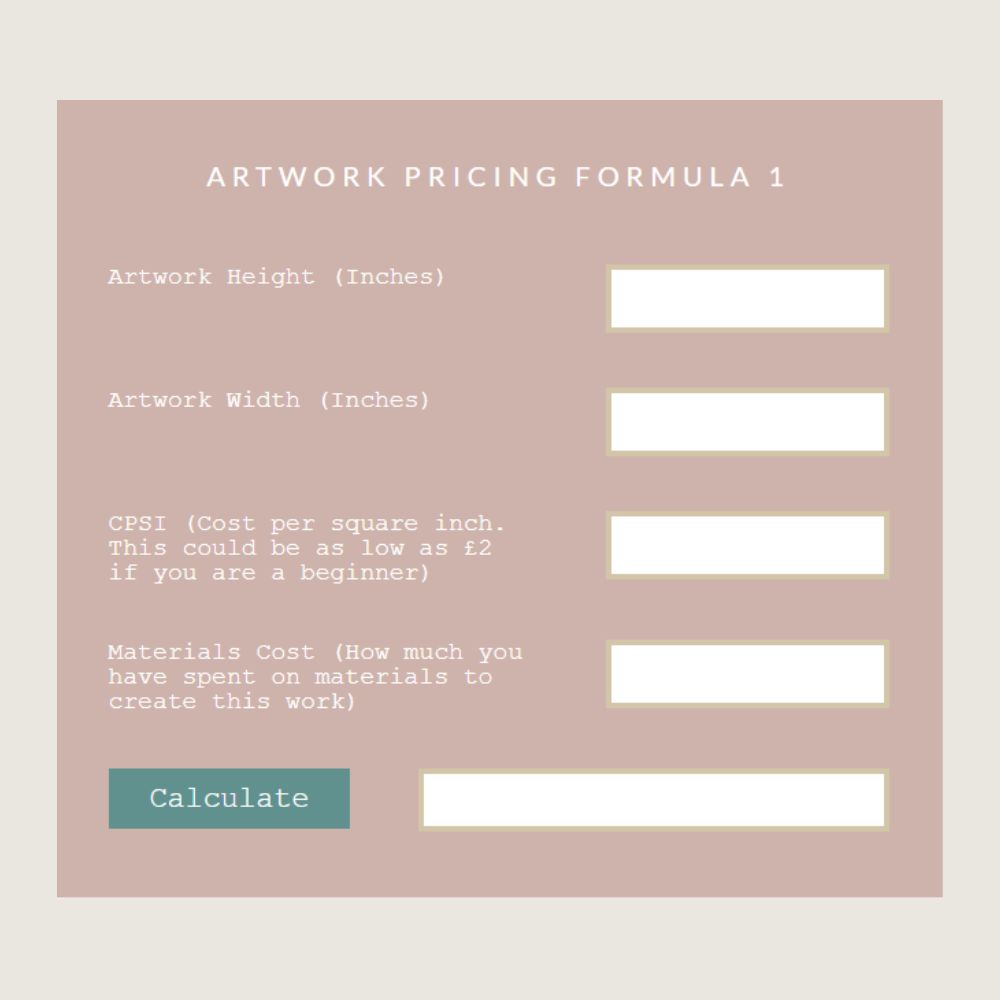 An artwork pricing calculator