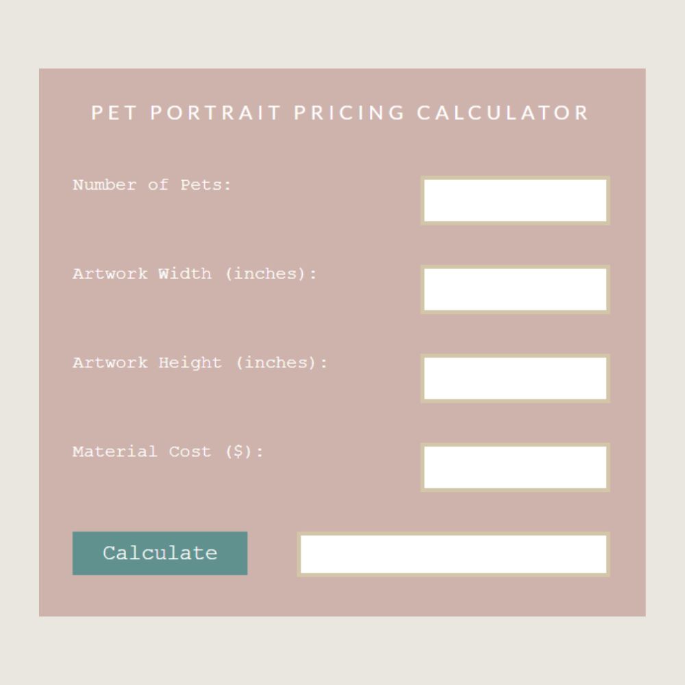 A pet portrait pricing calculator