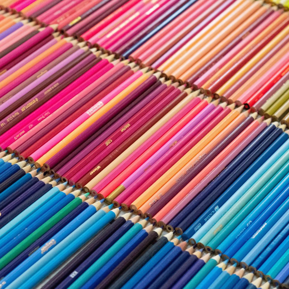 pink, purple and blue colored pencils for artists